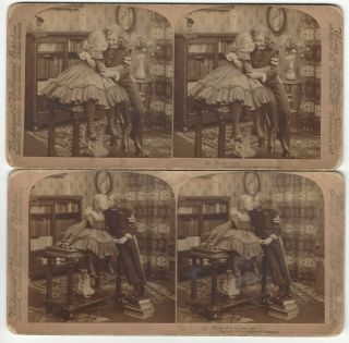 Set Of 2,  Books That Helped Me To Get There (to Hug The Girl) 1901 Stereoview Card