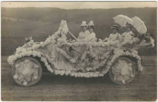Four Women In Flower - Decorated Parade Car Vintage Real Photo Postcard