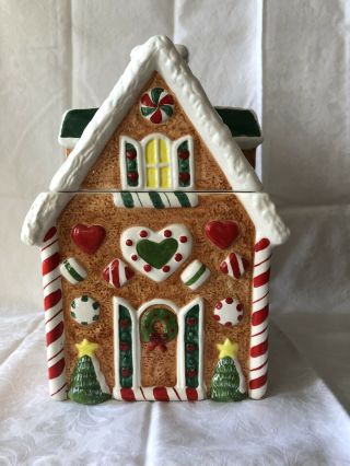 Hand - Painted Christmas Gingerbread House Cookie Jar