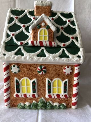 Hand - painted Christmas Gingerbread House Cookie Jar 2