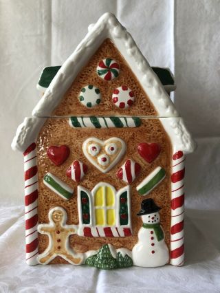 Hand - painted Christmas Gingerbread House Cookie Jar 3