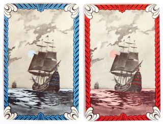 Pair Vintage Swap Cards.  Galleon Sailing Ships 16th Century.  Arrco Blackstone.