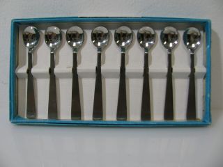 8 Vintage Lauffer Cora Stainless Steel Spoon Set Salt Sugar Made In Holland 3.  25