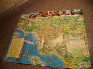 VINTAGE 1956 SOUTHERN CALIFORNIA PIC - TOUR MAP Mirro - Krome By Crocker COLORFUL 3