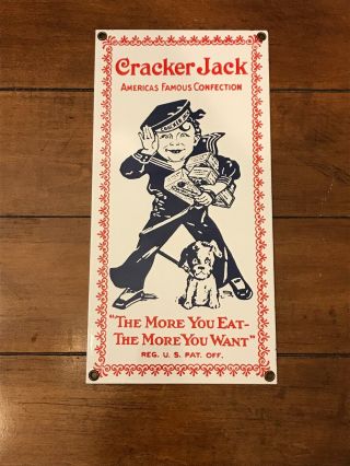 Vintage Cracker Jack Box Enamel Or Porcelain Coated Metal Advertising Sign 1980s