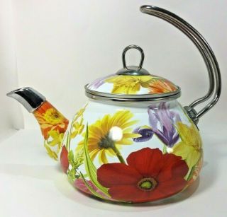 Pioneer Woman 2.  3 Qt Tea Kettle Retired Flower Garden Floral Teapot Enameled
