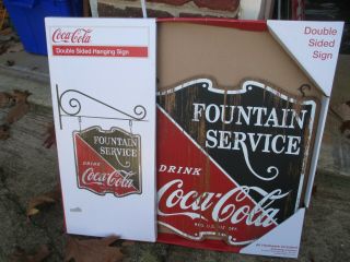 Coca Cola Fountain Service 2 Sided Vintage Sign 23 X 25 1/2 " Mib Coke W/bracket