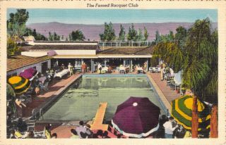 Famed Racquet Club At Palm Springs Ca Gala Swimming Pool Linen Postcard