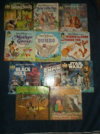 Set Of 11 Walt Disney,  Star Wars /the Hobbit/gremlins Read - Along Books & Records