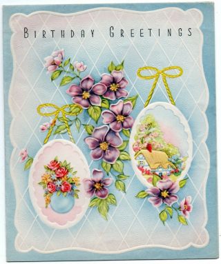 Vintage Folded Birthday Greeting Card: Pretty Flowers