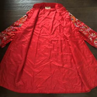 Fine Vintage Large Chinese Silk Embroidered Red Robe Coat PLUM BLOSSOMS Art NR 2