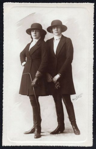 Art Deco Fashion,  2 Ladies In Horse Riding Gear,  Great 1920s Rppc,  No 2.