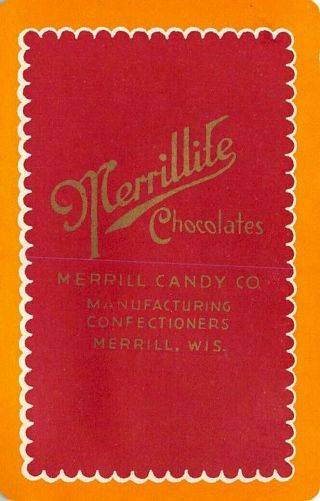 Merrillite Chocolates Merrill Candy Co Wi Usa Single Swap Playing Card Vtg Ad