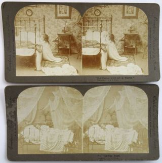 2 Stereoview Cards Her Guardian Angel Our Father Which Art In Heaven Real Photos