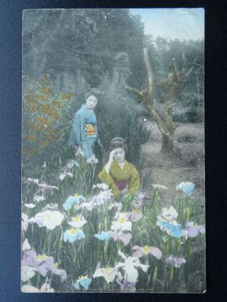 Japan Japanese Geisha (??) Girls With Iris Flowers - Old Postcard By S.  S Picture