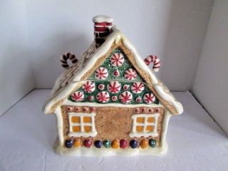 Christmas Sakura Gingerbread House Cookie Jar Debbie Mumm Cotttage Candy Canes 2