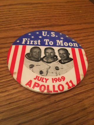 U.  S.  First To Moon July 1969 Apollo 11 Armstrong,  Collins,  Aldrin Vintage Pin