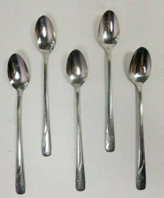 Set Of 5 Iced Tea Spoons Vintage Oneida Ltd Oceanic Stainless Long Teaspoons