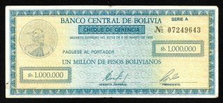 Cheque De Gerencia,  Banco Central De Bolivia M9