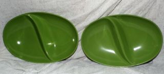 Melmac Carleton For Gracious Living Green Large 8x11 " Divided Dishes Set Of Two