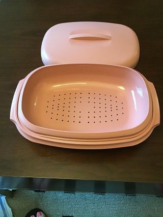 Vintage Tupperware Microwave Steamer 6 cup Dusty Rose Pink 3 Piece 1273 - 6 3