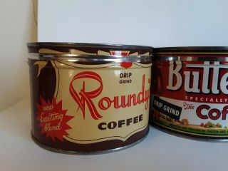3 - Vintage Roundy ' - Butter Nut - Manor House Coffee Empty Cans 1 lb 2