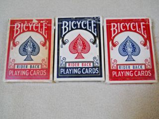 3 Vintage Bicycle Rider Back Playing Cards / Poker Deck
