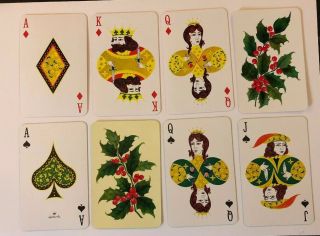 8 Vintage Playing Card Holly Leaves & Berries Diamond & Spades Court Cards