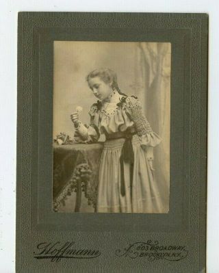 Vintage Cabinet Card Adorable Young Girl In Pigtails Hoffman Photo Brooklyn Ny