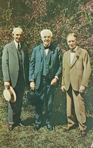 Henry Ford Thomas Edison Harvey Firestone Fort Myers Fl 1950s Color Postcard