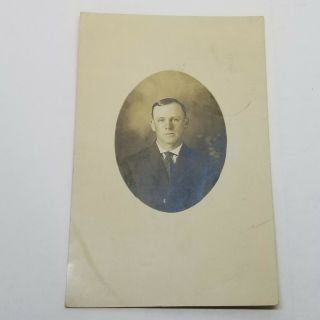 Rppc Real Photo Post Card Male Portrait 1909 Valentine To Gal Post Marked Okla