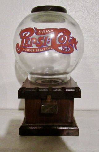 Vintage Pepsi Cola 5 - Cent Wooden/glass Gumball Machine -