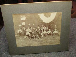 Vintage Photograph/17 Men,  6 Shotguns,  2 Dogs/2 Flags/u.  M.  C.  Signs/hunting Club??