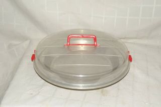 Vintage Aluminum Pie Plate W/ Clear Lid Red Handle