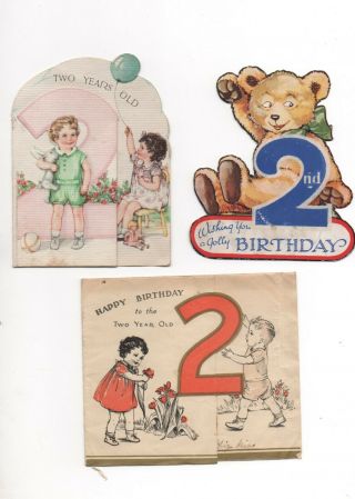 3 Vintage Folding Greetings Cards Children 
