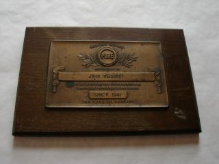 Pure Oil Company Employee Award Brass On Wood 8 By 12