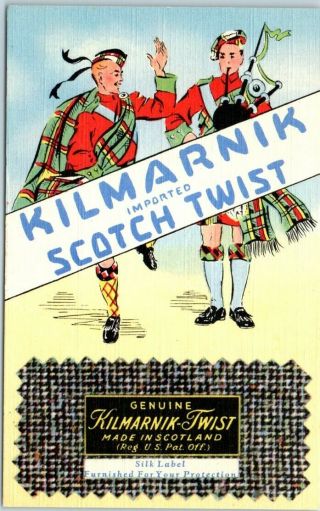Kilmarnik Scotch Twist Fabrics Clothing Postcard Linen Advertising C1950