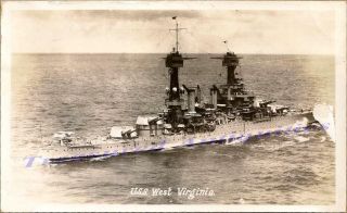 1920s Us Navy Uss West Virginia Bb - 48 Battleship Starboard Broadside Photo