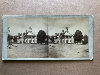 Vintage Stereoview ' Views in Fitchburg,  MA ' The Old Academy ' J C Moulton 1870 ' s 2
