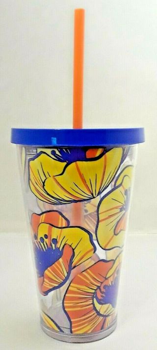 Nwt Starbucks Tumbler Limited Edition Blue Yellow Orange Hibiscus Flowers