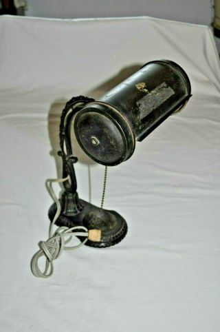 Vintage Art Nouveau Black Cast Iron Metal Banker Desk Adjustable Electric Lamp