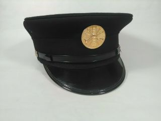Fireman Cap Black W/medallion Mid 20th Century
