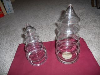 Vtg Candy 10 " And 8 " Clear Glass Christmas Tree Apothecary Jar Canisters