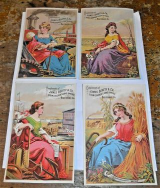 Four Early James Beatty & Co.  Cracker & Cake Bakery Baltimore,  Md.  Trade Cards