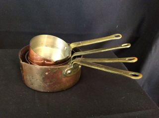 Set Of Four (4) Copper Measuring Cups Hammered Korea Rustic