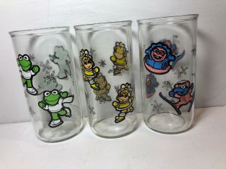 3 Vintage Henson 1989 Muppet Babies Piggy Kermit Animal Gonzo Jelly Jar Glass