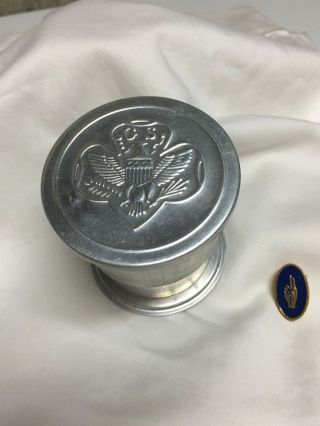 Vintage Folding Girl Scout Aluminum Drinking Cup & Brownie World Ass.  Pin