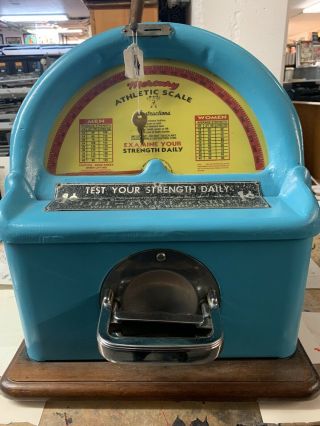 1940s Mercury Athletic Scale Strength Tester.  Penny Arcade Coin - Op