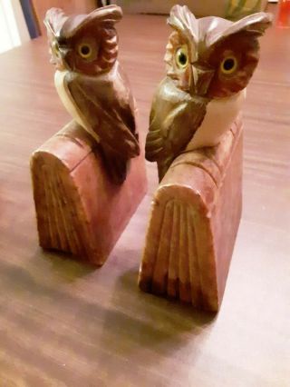 Vintage Owls Hand Carved Solid Alabaster Marble Stone Bookends