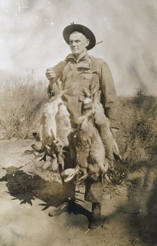 1910’s The Rabbit Hunter Man With Dead Bunnies Gun Photo Photograph Mansfield Oh